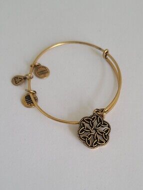 Alex and Ani Endless Knot III Rafaelian Gold Tone Charm Wire Bangle Bracelet